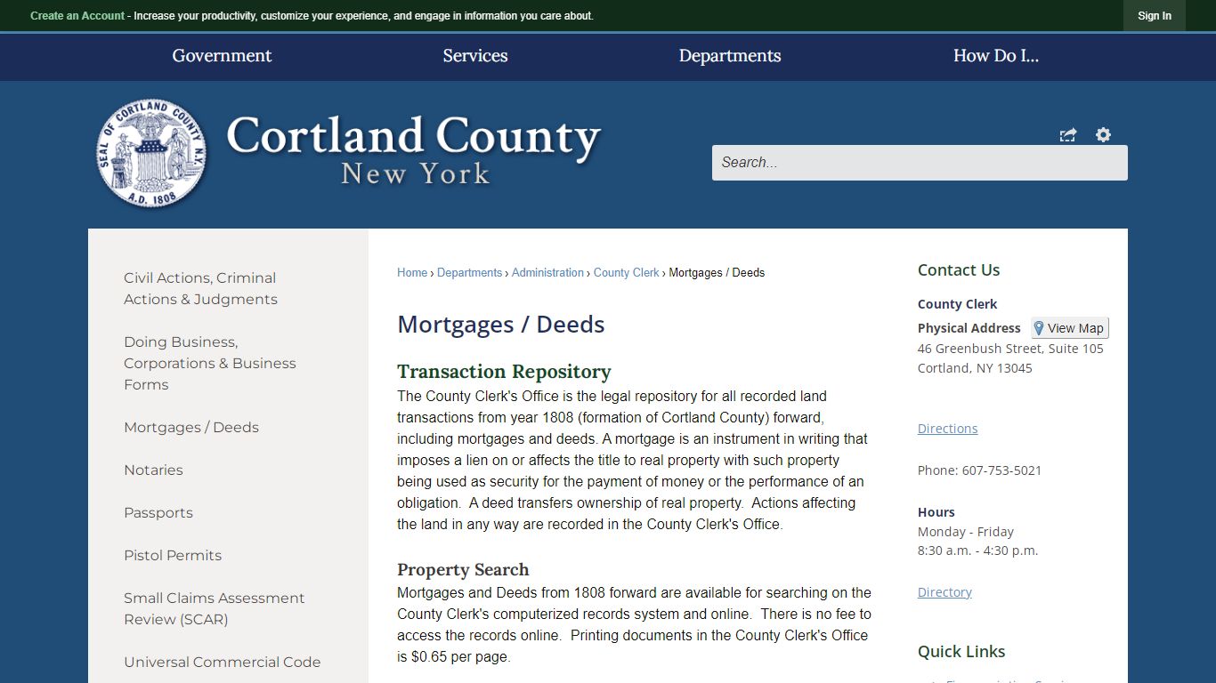 Mortgages / Deeds | Cortland County, NY